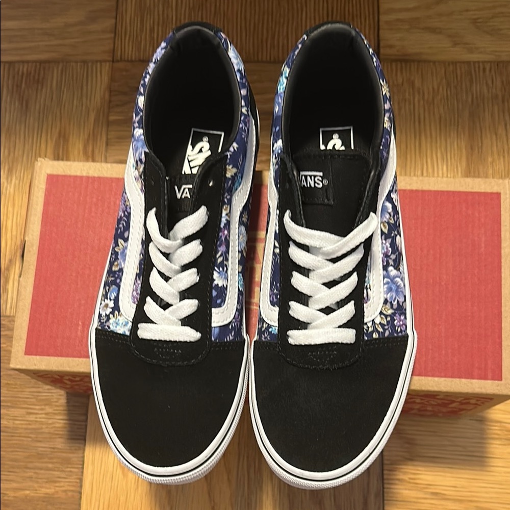 Vans Kids Black and Blue Floral Sneakers